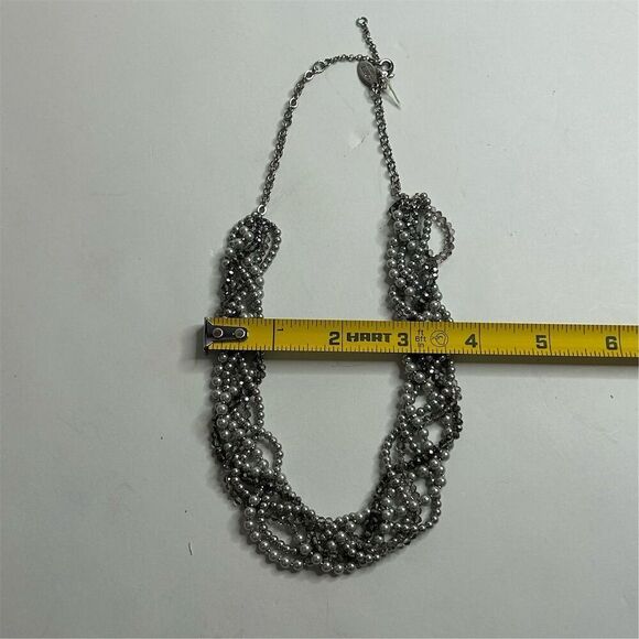 Loft Multi-Strand Gunmetal Tone Necklace Simulated Pearls Rhinestones - Picture 8 of 13